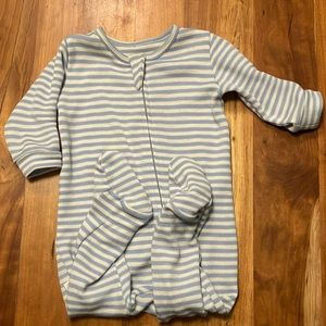Woolino 3-6 month footie pajamas blue white stripe baby sleeper merino wool pjs
